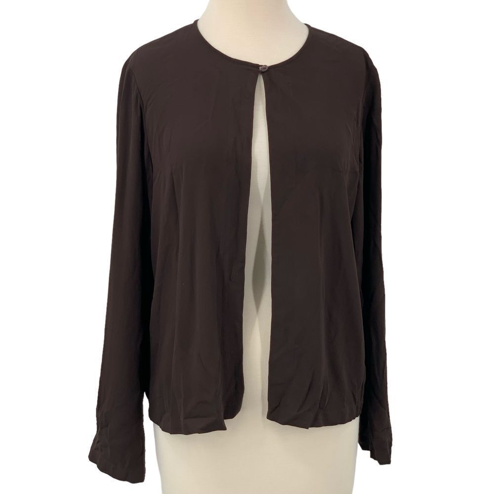 Eileen‎ Fisher Petite Long Sleeve Brown Open Front Silk Cardigan Size PM